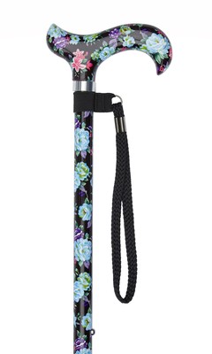 Black Floral Pattern Adjustable Stick With Patterned Handle
