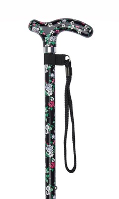 Black Floral Pattern Adjustable Stick With Petite Patterned Handle