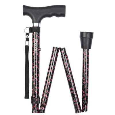 Black Floral Pattern Economy Folding Stick