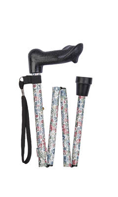 Floral Pattern Short Folding Stick With Anatomical Handle