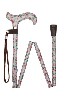Roses Pattern Folding Stick With Patterned Handle