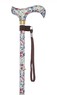White Floral Pattern Adjustable Stick With Patterned Handle Thumbnail