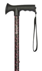 Black Floral Pattern Adjustable Stick With Gel Grip Handle