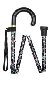 Black Floral Pattern Folding Stick With Crook Handle