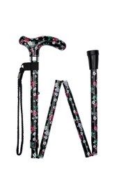 Black Floral Pattern Folding Stick With Petite Patterned Handle