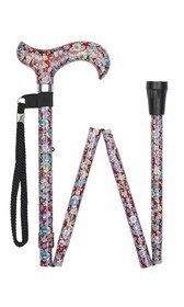 Red Floral Pattern Folding Stick With Patterned Handle