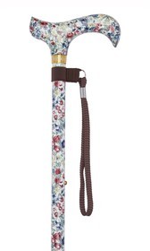 White Floral Pattern Adjustable Stick With Patterned Handle